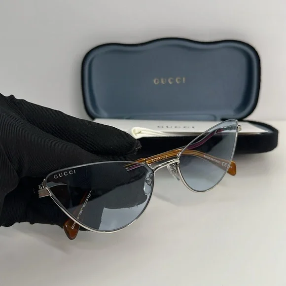 NEW Gucci GG1006S Cat Eye Sunglasses – Silver & Light Blue - Picture 10 of 11